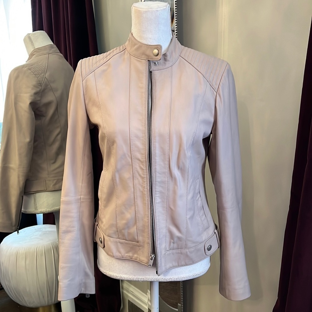 Cole Haan Moto Leather Cement Jacket Size Small